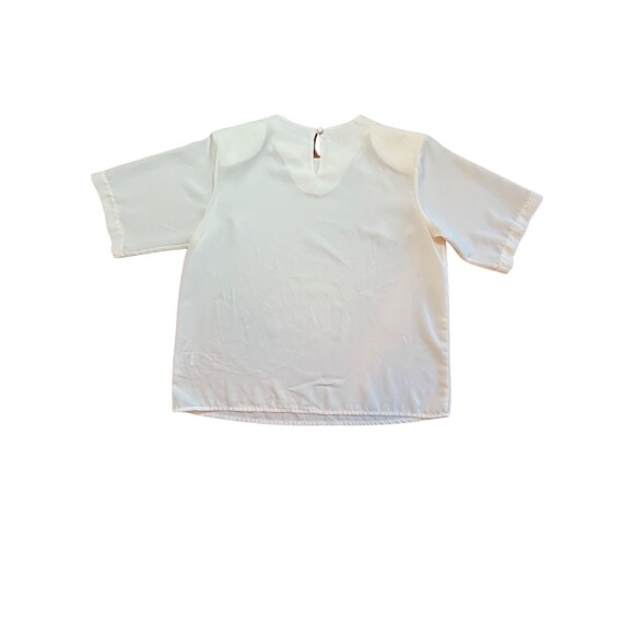 Vintage 80s Claudia Richard Blouse Ivory White Short Sleeve Keyhole‎ Career 14 - Picture 9 of 11